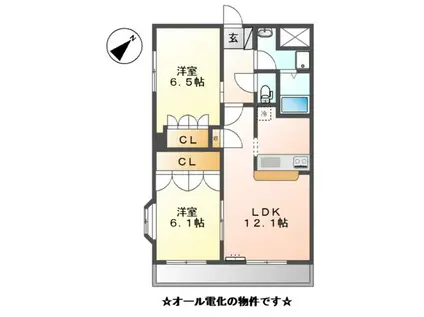 ビレッジあじき(2LDK/4階)の間取り写真