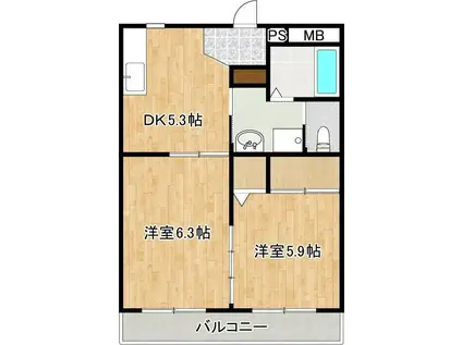 ライフサポートマンション彩里(2DK/2階)の間取り写真