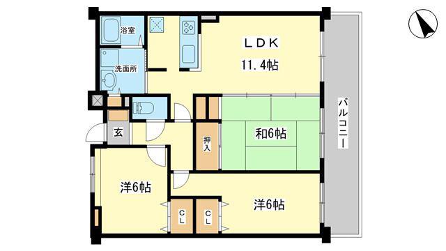ロイヤルメゾン草上(3LDK/2階)の間取り写真