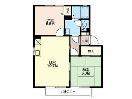 ホワイトディアス松川B棟(2LDK/1階)の間取り写真