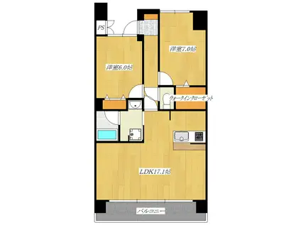 ロイヤルパークス新田(2LDK/13階)の間取り写真