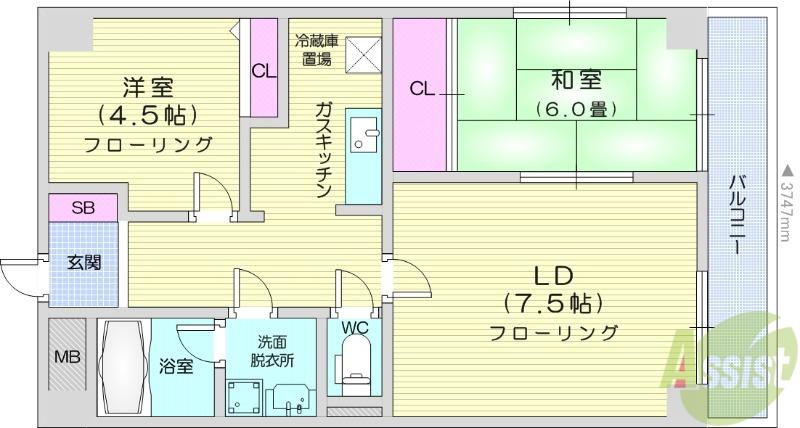 クオーレ白鳥(2LDK/5階)の間取り写真