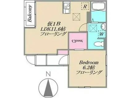 京王井の頭線 富士見ケ丘駅 徒歩10分 2階建 築2年(1LDK/1階)の間取り写真