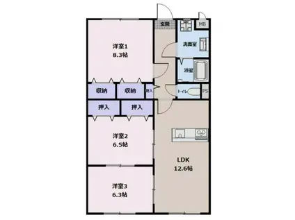 ライスガーデン(3LDK/1階)の間取り写真