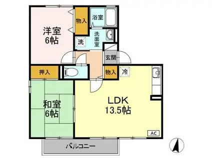 ロイヤルガーデン芳賀C棟(2LDK/2階)の間取り写真