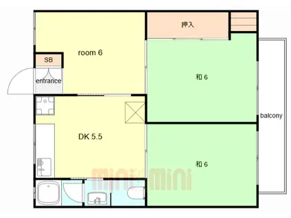 グリーンマンションI(3DK/4階)の間取り写真