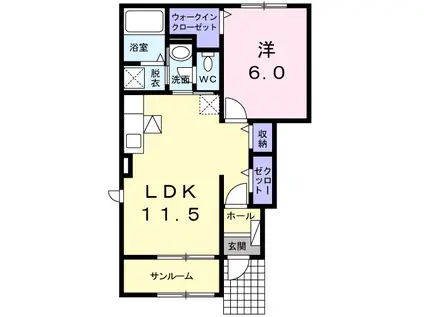 サラールIII(1LDK/1階)の間取り写真