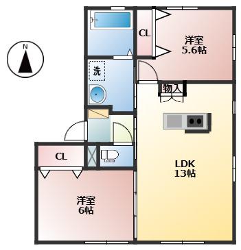 フルール(2LDK/1階)の間取り写真