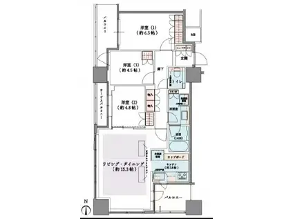 クラッシィタワー淀屋橋(3LDK/23階)の間取り写真