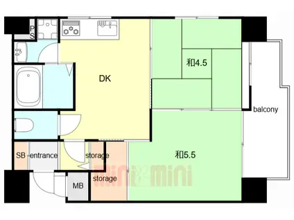 アルディア伊勢(2DK/3階)の間取り写真