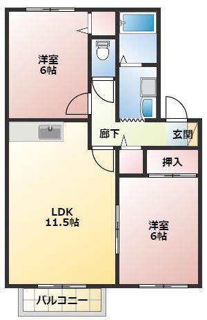 セジュール早出(2LDK/2階)の間取り写真