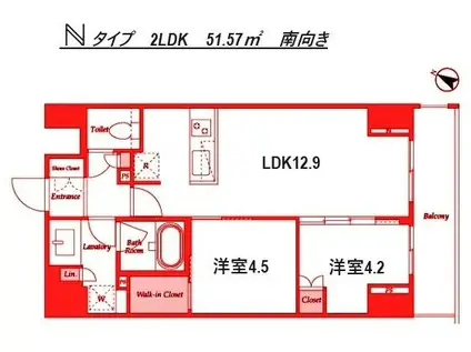 ドゥーエ横濱鶴見(2LDK/10階)の間取り写真