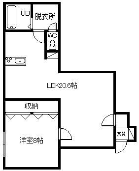 メリットコスモ(1LDK/1階)の間取り写真