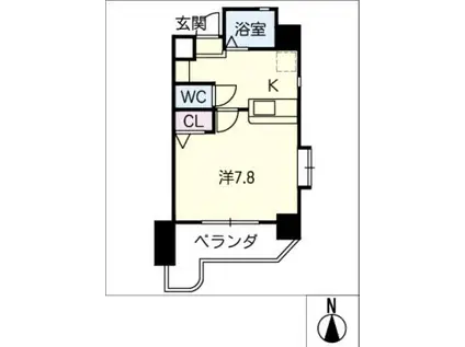 地下鉄鶴舞線 原駅(愛知) 徒歩2分 8階建 築25年(1K/7階)の間取り写真