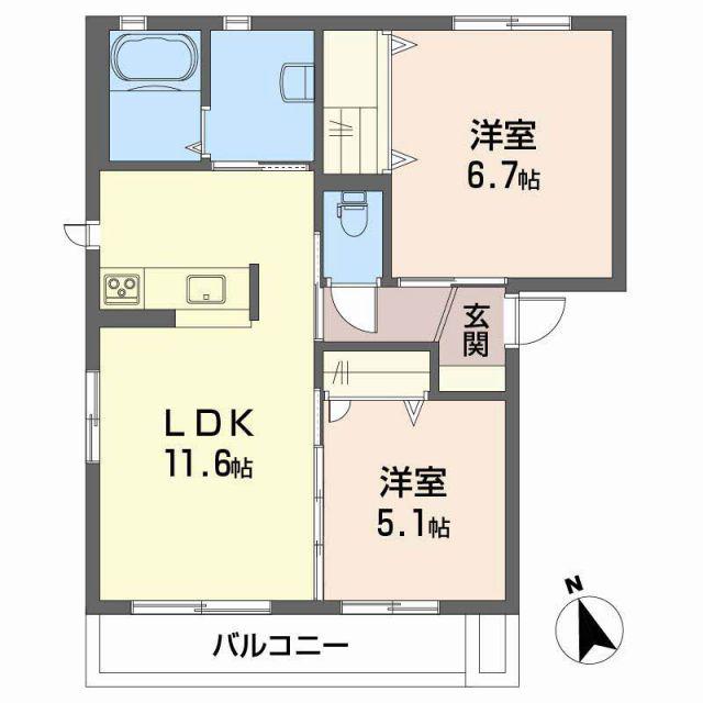 メゾン・フィオレンテ(2LDK/2階)の間取り写真