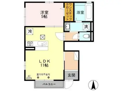 アルトアルベロ(1LDK/1階)の間取り写真