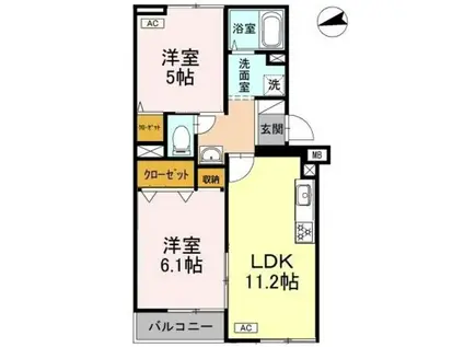 HEIGHT JUNO(2LDK/2階)の間取り写真