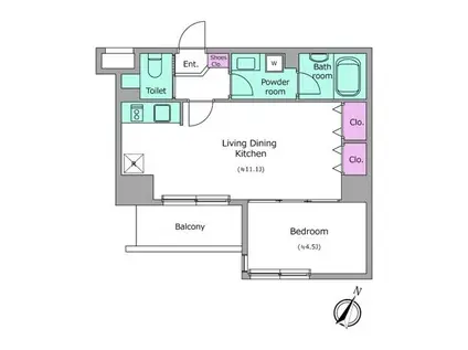 レジディア築地(1LDK/3階)の間取り写真