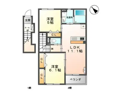 シャルムII(2LDK/2階)の間取り写真