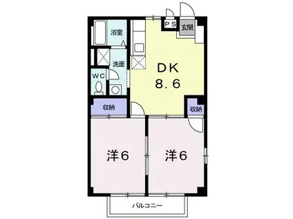 ファミールYB棟(2DK/2階)の間取り写真