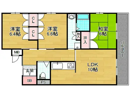 フラン・スラージュ枚方(3LDK/2階)の間取り写真