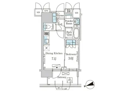 パークアクシス上野グレイスコート(1DK/7階)の間取り写真