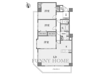 グランハウス千歳船橋(3LDK/4階)の間取り写真