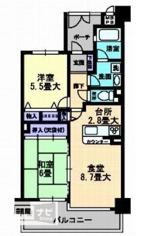 ファミール宮脇町(2LDK/11階)の間取り写真