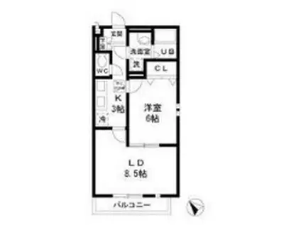 ヴィレッジ グローボ(1LDK/2階)の間取り写真