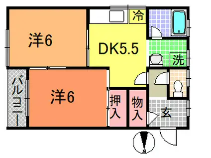 カナーハイツ(2DK/1階)の間取り写真