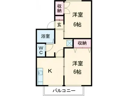 クレアール南B棟(2K/1階)の間取り写真