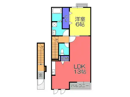 グランジエN(1LDK/2階)の間取り写真