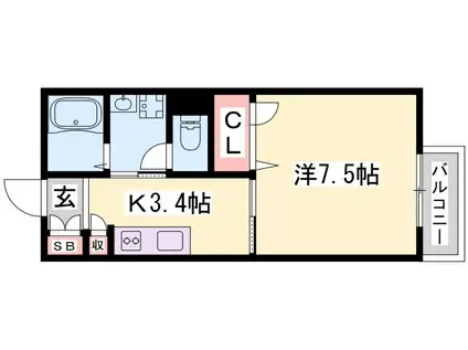 インステージ繁昌II(1K/2階)の間取り写真