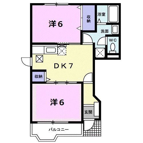 ソレアード・シンデンC(2DK/1階)の間取り写真