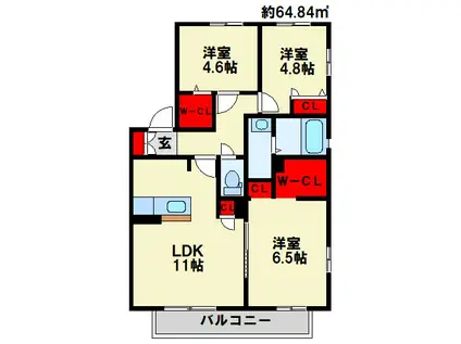 サン・ヴィレッジII A棟(3LDK/2階)の間取り写真