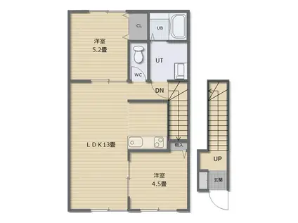 八幡町アパート(2LDK/2階)の間取り写真