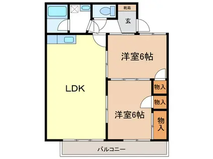 COURT TOWN ソフィアB棟(2LDK/1階)の間取り写真