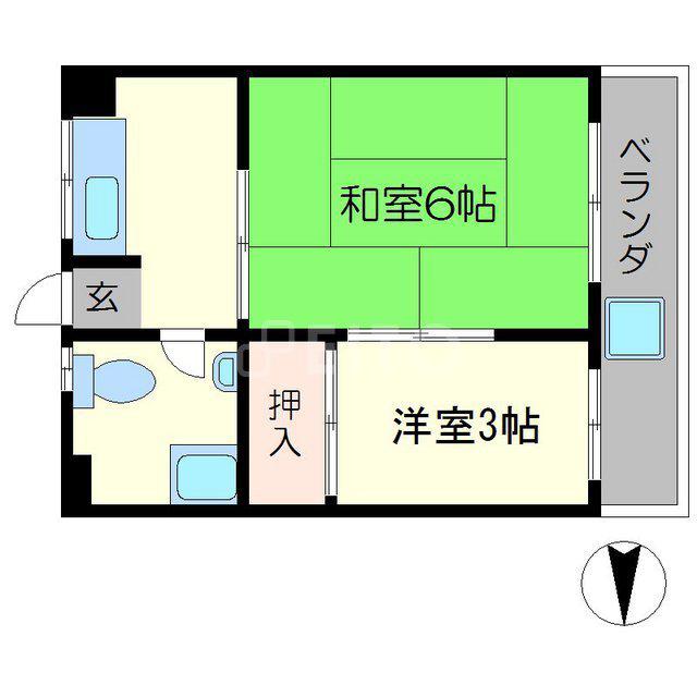 福山マンション(2K/5階)の間取り写真