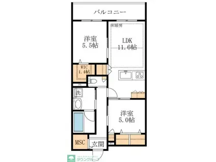 LA MAISON 千年(2LDK/3階)の間取り写真