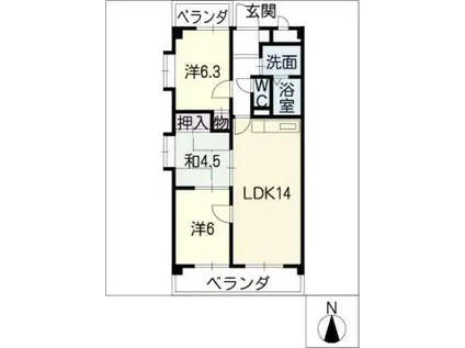 グリーンヒルズ松岡(3LDK/2階)の間取り写真