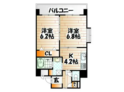 FORTUNATE砂津(2K/8階)の間取り写真