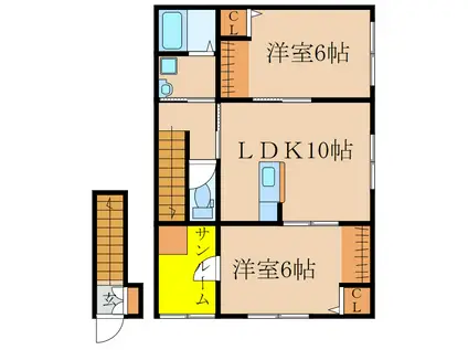 GOLDIE RIO A棟(2LDK/2階)の間取り写真