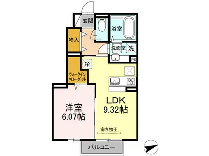 シーズンさくらB棟 B棟(1LDK/1階)の間取り写真