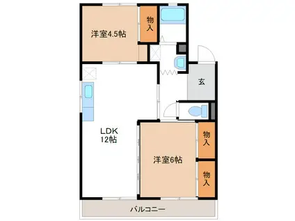 バロン幸定野(2LDK/3階)の間取り写真