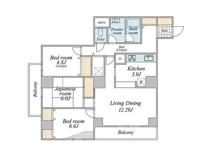 横浜山手ガーデニア(3LDK/2階)の間取り写真