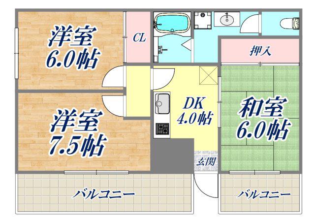 グランディアミアモーレ鈴蘭台(3DK/1階)の間取り写真