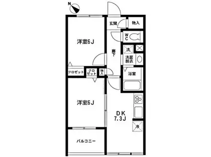 クレールコート芦花公園(2DK/2階)の間取り写真