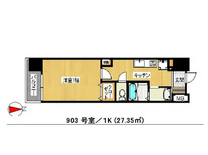 ウィングス里中(1K/9階)の間取り写真