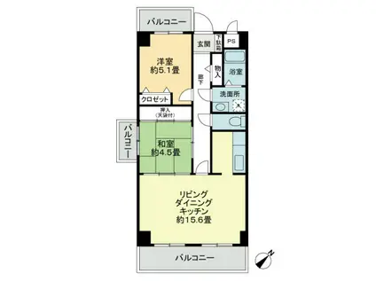 プラージュ司(2LDK/2階)の間取り写真