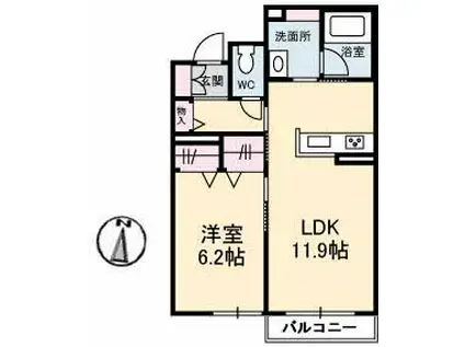 GRAND MAISON ON B棟(1LDK/2階)の間取り写真